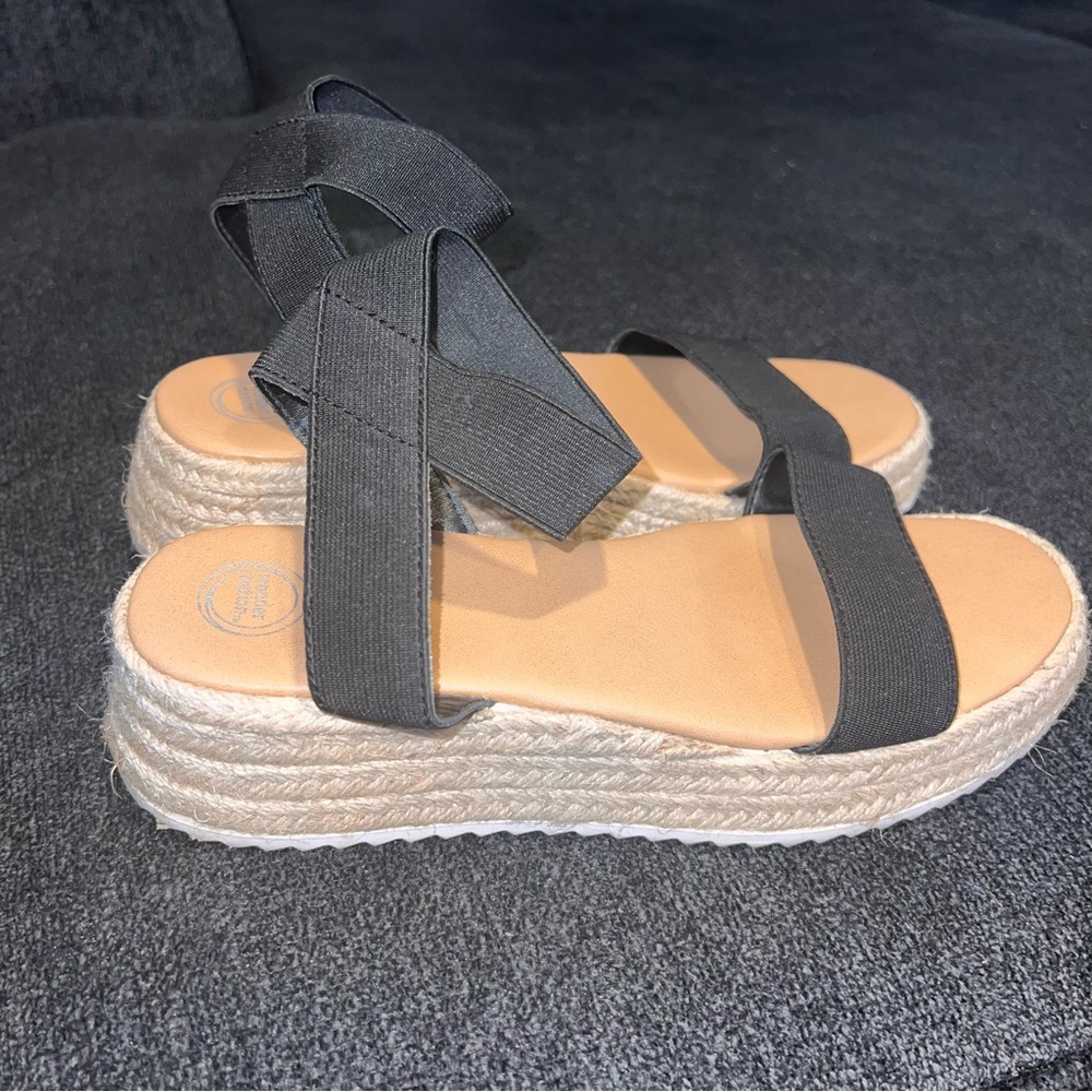 Cream and Black Espadrille Platform Shoes
